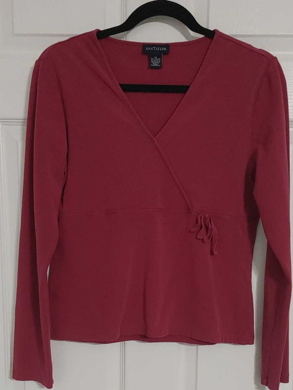 Ann Taylor Long-Sleeve Wrap-Style Top Women's Medium Wine Hue